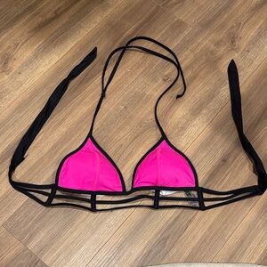 PINK Victoria's Secret Black and Pink Bikini Top